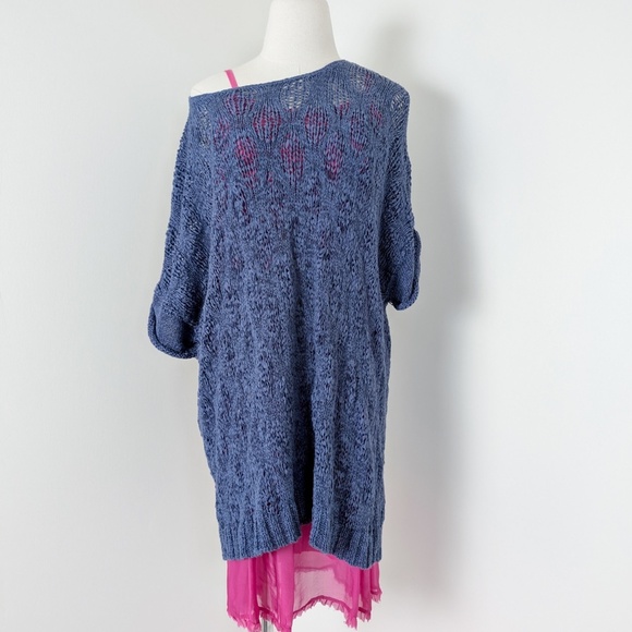 Knit Dress Tunic Short Sleeve Dollman Mini Sweater Dress Long Relaxed Fit - Picture 6 of 9